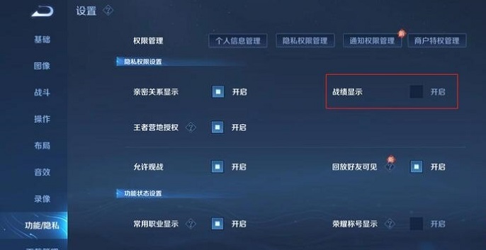 王者荣耀战绩怎么隐藏