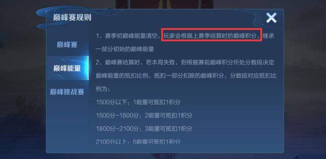 王者荣耀巅峰赛1500继承多少能量